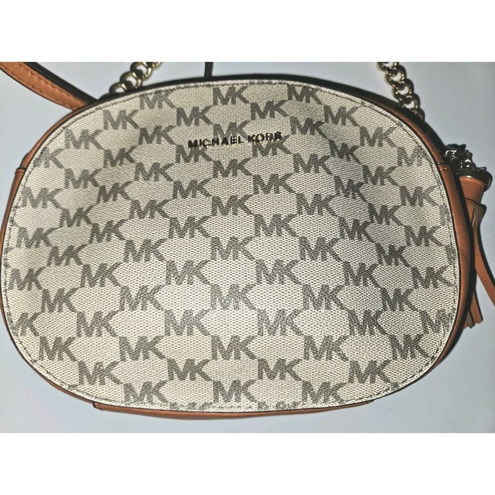 Michael Kors Ginny Small Oval Monogrammed Crossbody Bag Brown - Picture 5 of 13